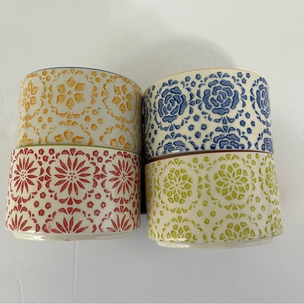 Pier1 Imports Stackable Cups 8oz Hand Pained Stoneware With Stand